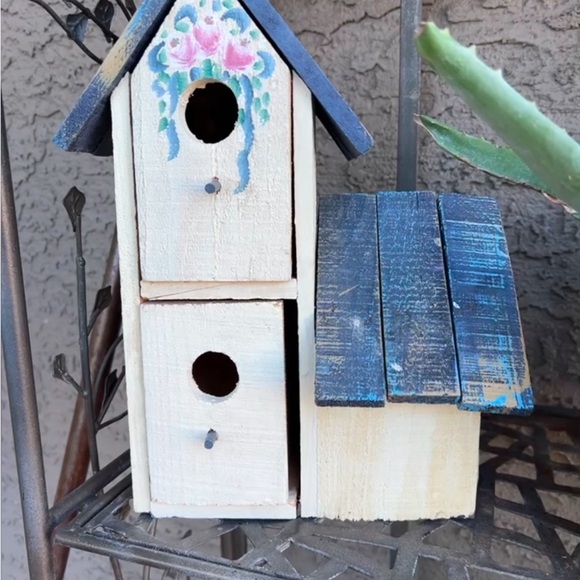 Handcrafted Blue and White Wooden Birdhouse with PULL OUT DRAWERS Home Decor - Picture 2 of 6